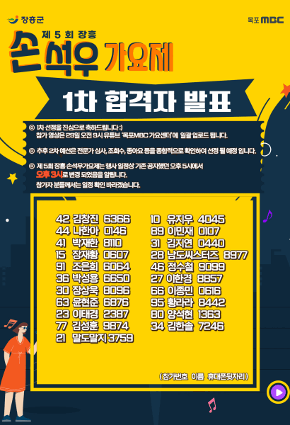 제 5회 장흥손석우가요제 1차 합격자 발표