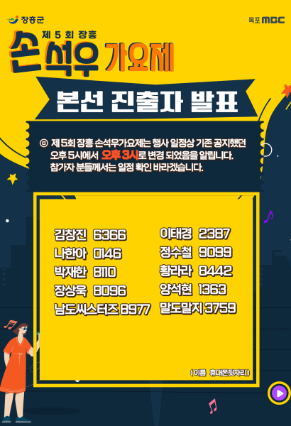 제 5회 장흥 손석우 가요제 본선 진출자 발표