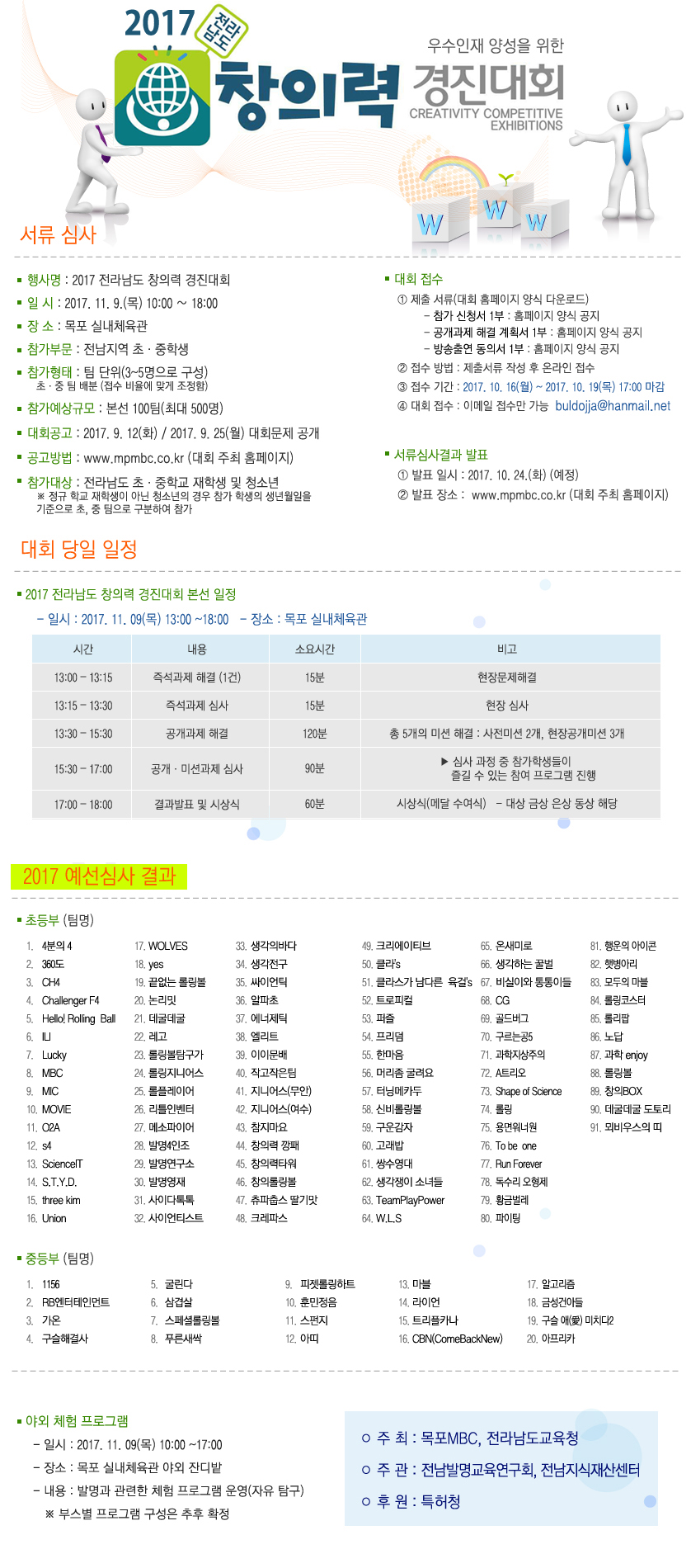 2017 전라남도 창의력 경진대회