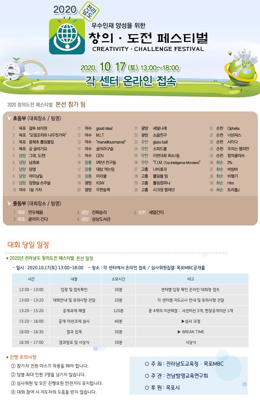 2020전라남도창의도전페스티벌 본선 참가자